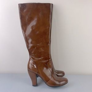 Born Brown Patent Knee-High Heeled Boots